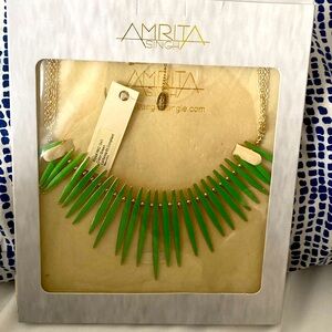 Amrita Singh Spiky Green Gold Necklace Bib statement NEW $125